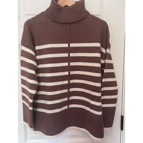 Line & Dot Brown and Cream Striped Turtleneck, Size Small - Picture 6 of 9